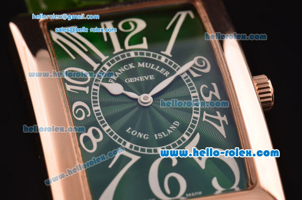 Franck Muller Long Island Swiss Quartz Rose Gold Case Rose Gold Bezel with Green Leather Strap and Green Dial - Click Image to Close